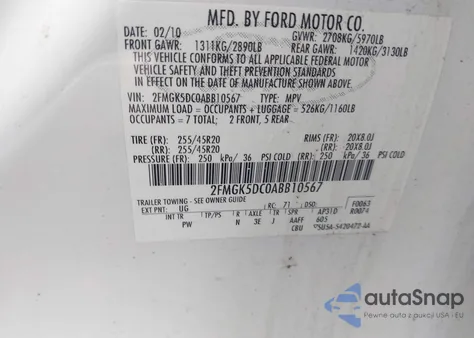 2010 Ford Flex Limited из США, поврежденный, VIN 2FMGK5DC0ABB10567